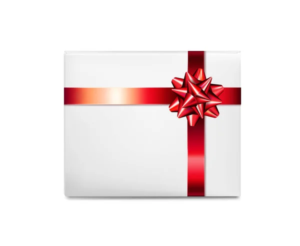 Coffret cadeau blanc avec ruban rouge et arc — Image vectorielle