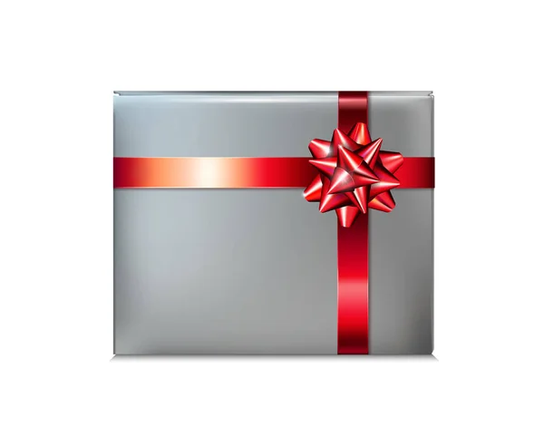 红丝带和蝴蝶结的黑色礼品盒 — 图库矢量图片