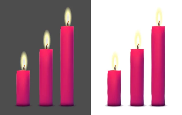 Realistic image of a burning pink candle — Stock Vector