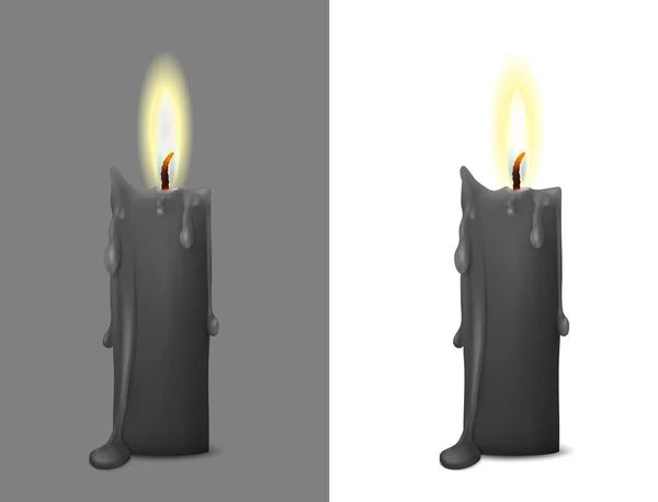 Realistisches Bild einer brennenden Kerze mit Wachstropfen — Stockvektor