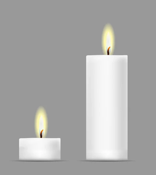 Realistisches Bild Einer Brennenden Kerze Mit Wachstropfen — Stockvektor