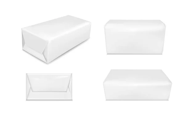 Verpackung Aus Weißem Papier Isoliert Auf Weißem Hintergrund Sachet Für — Stockvektor