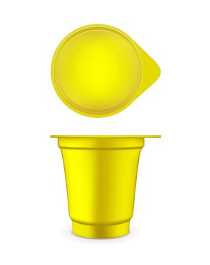 Yoğurt ve diğer yiyecekler için altın plastik kap.