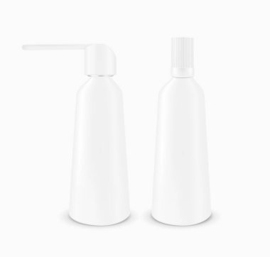 Hortumlu plastik beyaz şişe. İlaç için ambalaj