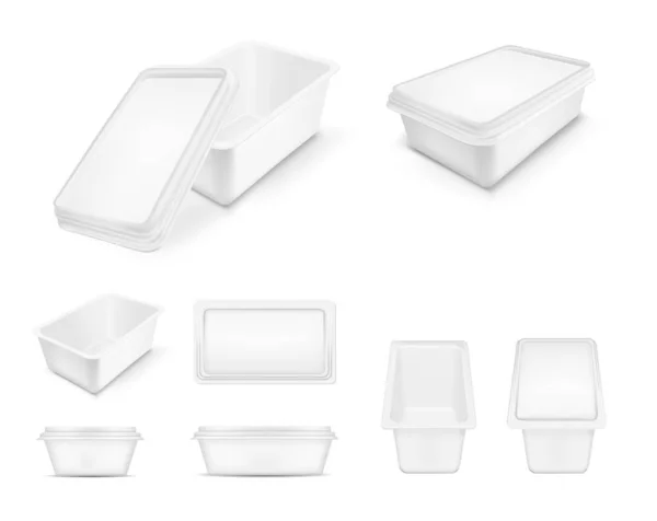 Белая упаковка с крышкой для еды. Большое множество — стоковый вектор