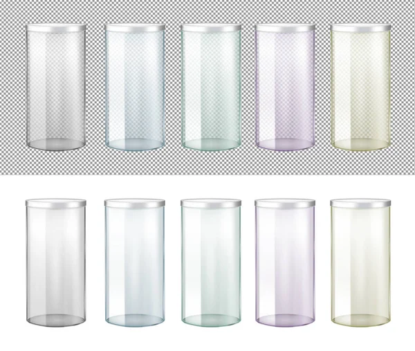 Frasco de vidro transparente com tampa de metal —  Vetores de Stock