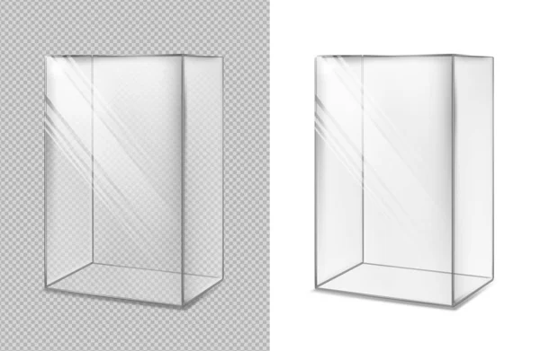 Прозрачный стеклянный куб. Реалистичный аквариум. Специальная витрина — стоковый вектор