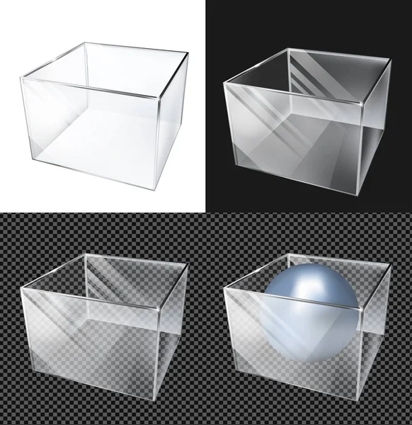 Transparent Glass Cube Realistic Aquarium Special Showcase — ストックベクタ