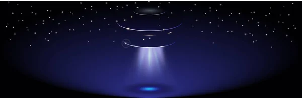 空の未確認飛行物体 透明な青色の線で宇宙船 — ストックベクタ