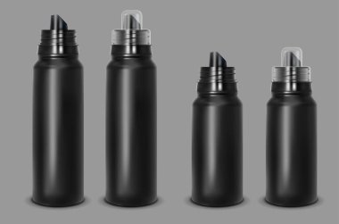 Şeffaf kapaklı siyah plastik şişe..