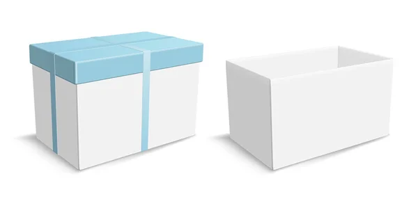 Offene Weiße Geschenkbox Mit Blauem Deckel Und Band — Stockvektor