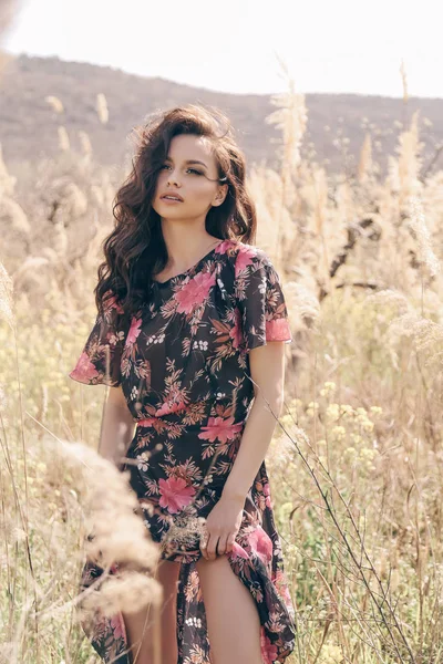 Mode Outdoor Foto Von Schönen Frau Mit Dunklen Haaren Eleganter — Stockfoto