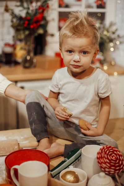 Beautiful happy family celebrating Christmas at cozy decorated h — Stock Photo, Image