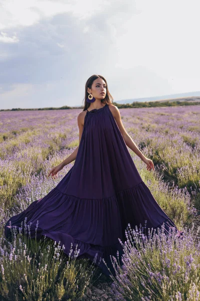 Fashion Photo Beautiful Sexy Woman Dark Hair Luxurious Long Dress — Stock Photo, Image