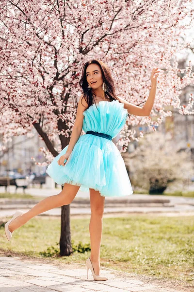 Mode Outdoor Foto Von Schönen Frau Mit Dunklen Haaren Elegantem — Stockfoto