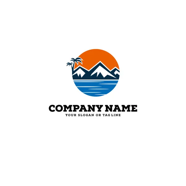 Logo design mountains rivers and sun logo vector template — Stock Vector