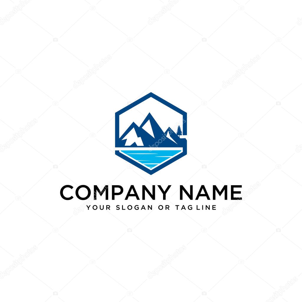 logo design mountains rivers and sun logo vector template