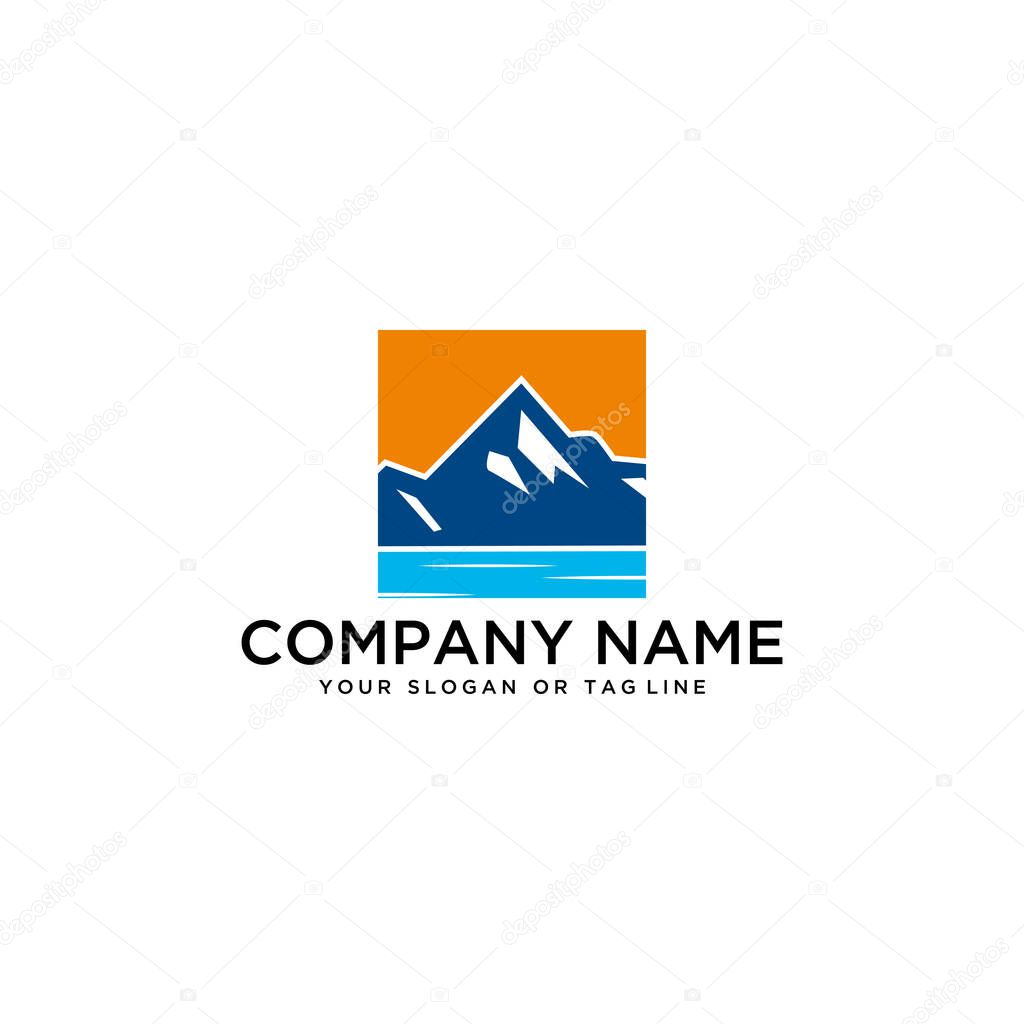 logo design mountains rivers and sun logo vector template