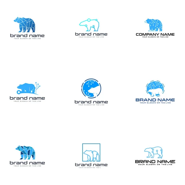 Zestaw niedźwiedź technologia logo projektowanie wektor szablon biały tło — Wektor stockowy
