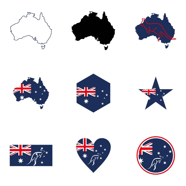 Set map of Australia Mapa do país Bandeira do modelo de vetor austrália day australia — Vetor de Stock