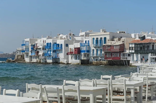 Słynny Alefkandra Little Venice w Mykonos, Grecja — Zdjęcie stockowe