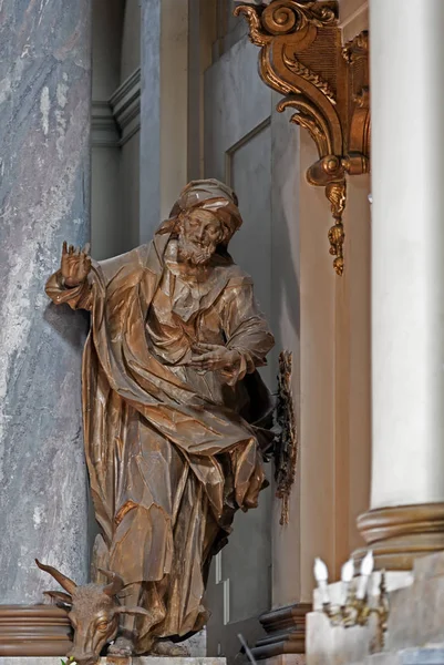 Figura Del Evangelista Lucas Desde Altar Iglesia Santa Eucaristía Antigua —  Fotos de Stock