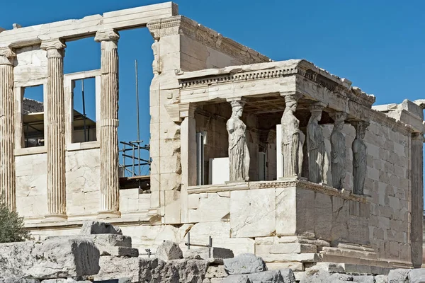 Pórtico Las Cariátidas Del Erecteum Acrópolis Atenas Grecia — Foto de Stock
