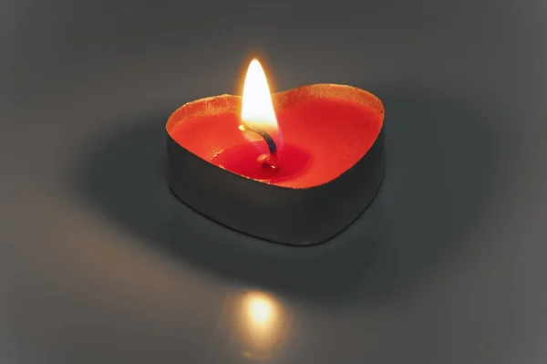 Small Burning Candle Shape Heart Isolated — Stock Photo, Image