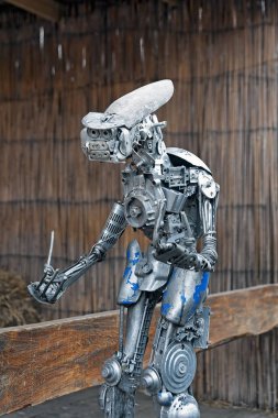 Steampunk decorative statue in the yard of Ark (Kovhceg) famous bar in Ternopil, Ukraine