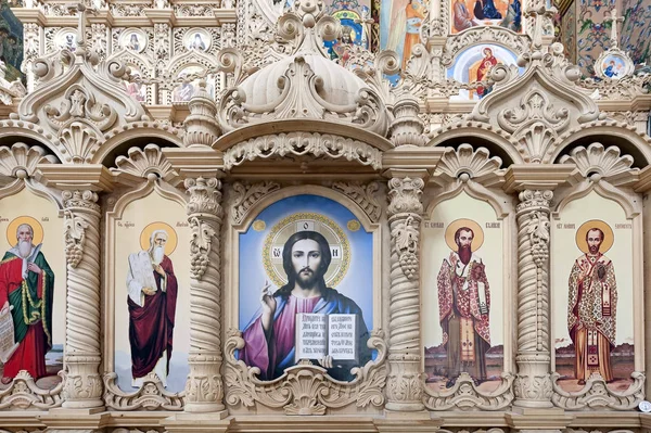 Wooden Iconostasis Newly Built Cathedral Saviors Transfiguration Pochayiv Lavra Ternopil — Stock Photo, Image