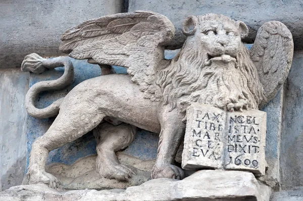 Det Bevingade Lejonet Som Håller Evangeliet Med Inskriptionen Pax Tibi — Stockfoto