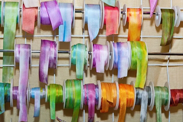 Silk Colorful Ribbons Rolls Stack — Stock Photo, Image