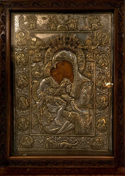 Icon Dekket Forgylt Sølvriza Treenighetskatedralen Kjent Som Sameba Tbilisi Georgia – stockfoto