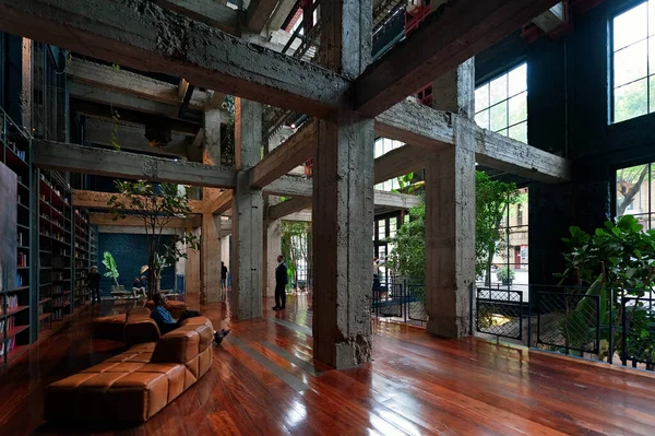 Unusual hard loft interior of Stamba hotel lobby in Tbilisi, Georgia