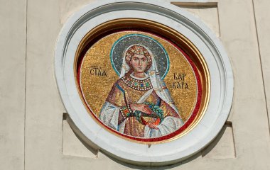 Aziz Barbara Mozaiği Kutsal Koğuş 'un duvarında Pochayiv Lavra, Pochayiv, Ukrayna