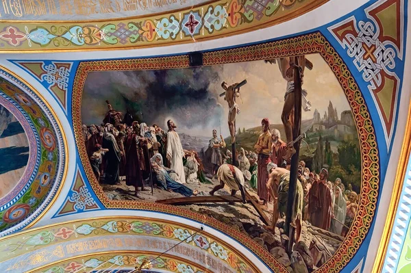 Mural Katossa Maanalaisen Temppelin Kunniaksi Job Pochayiv Holy Dormition Pochayiv — kuvapankkivalokuva