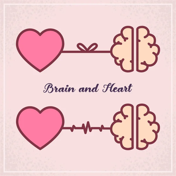 Corazón Cerebro Conectados Emociones Concepto Lógico — Vector de stock