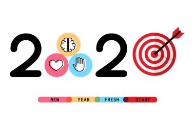 Mutlu yıllar 2020, yeni bir başlangıç yeni hedefler konsepti, büyük bir hayalin olsun, bir fikir bul ve sevgiyle yap, Vektör illüstrasyon konsepti 