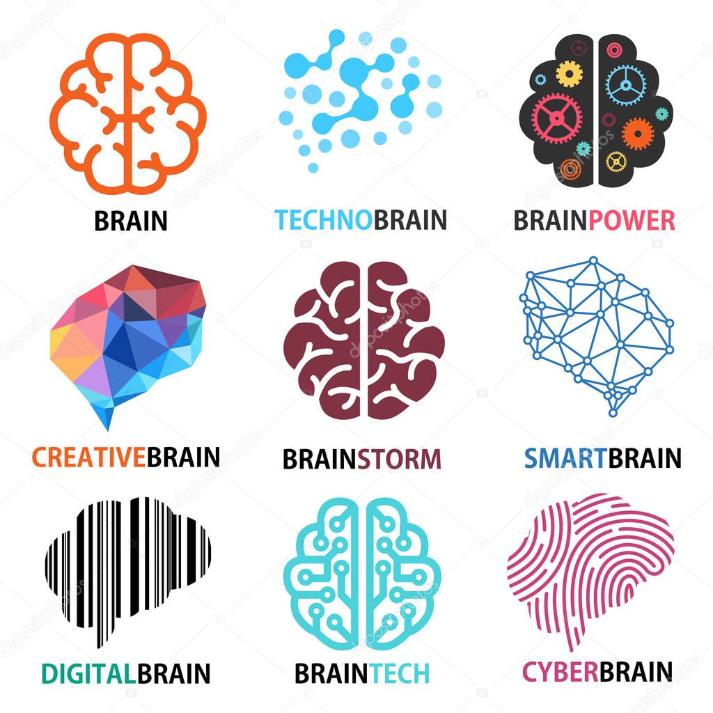 Set of brain icons, Vector illustrations.