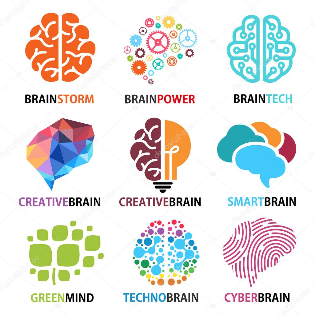 Set of brain icons, Vector illustrations.
