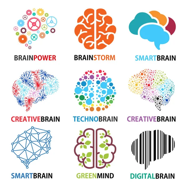 Set Brain Icons Vector Illustrations — 스톡 벡터
