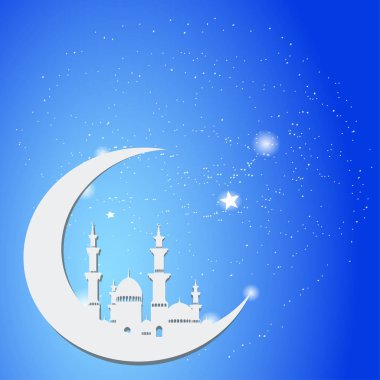 Güzel cami tebrik kartı Ramazan ve bayram kutlama, vektör çizim arka planı.