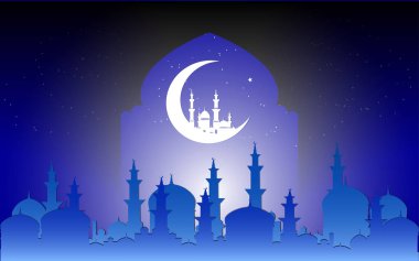 Ramazan Kareem tasarım ile gece Hilal ay arka plan üzerinde güzel Camii