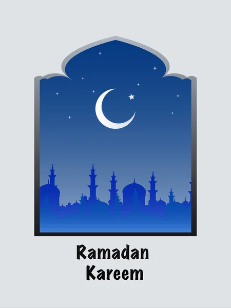 Ramadán Kareem diseño con hermosa mezquita en la luna creciente espalda — Vector de stock