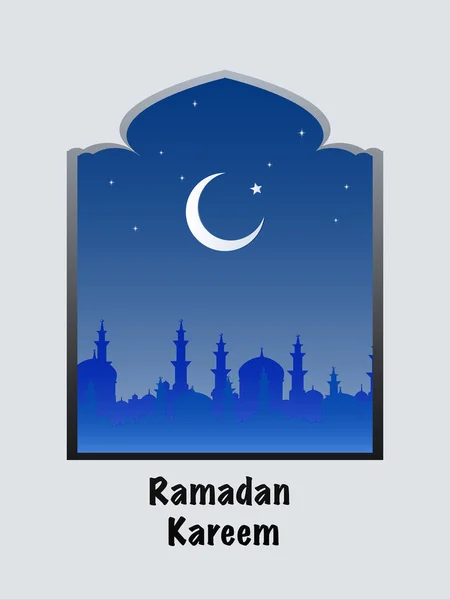 Ramadan Kareem design com bela mesquita na lua crescente de volta —  Vetores de Stock