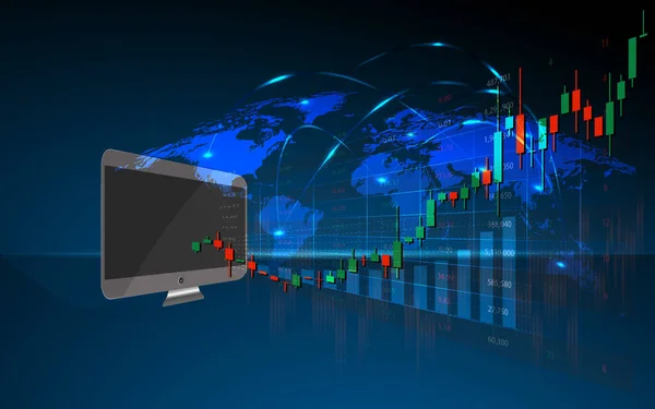 股票市场或外汇交易图的未来主义概念适合金融投资或经济趋势的商业理念和所有艺术品的设计 财务蓝色背景 — 图库矢量图片