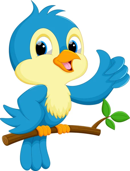 Lindo dibujo animado pájaro azul — Vector de stock