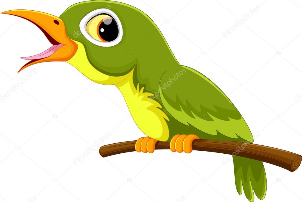 Caricature De Mignon Oiseau Vert Chantant Image
