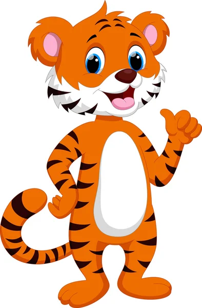 Bonito tigre desenho animado dando polegar para cima — Vetor de Stock