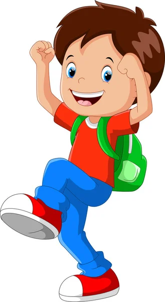 Niño feliz con mochila ir a la escuela — Vector de stock